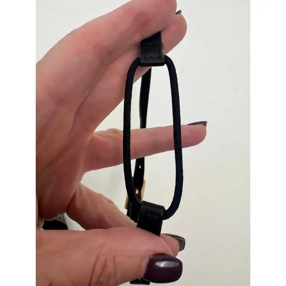 Jennifer Behr Black Leather Buckle Headband Gold Hardware Vintage